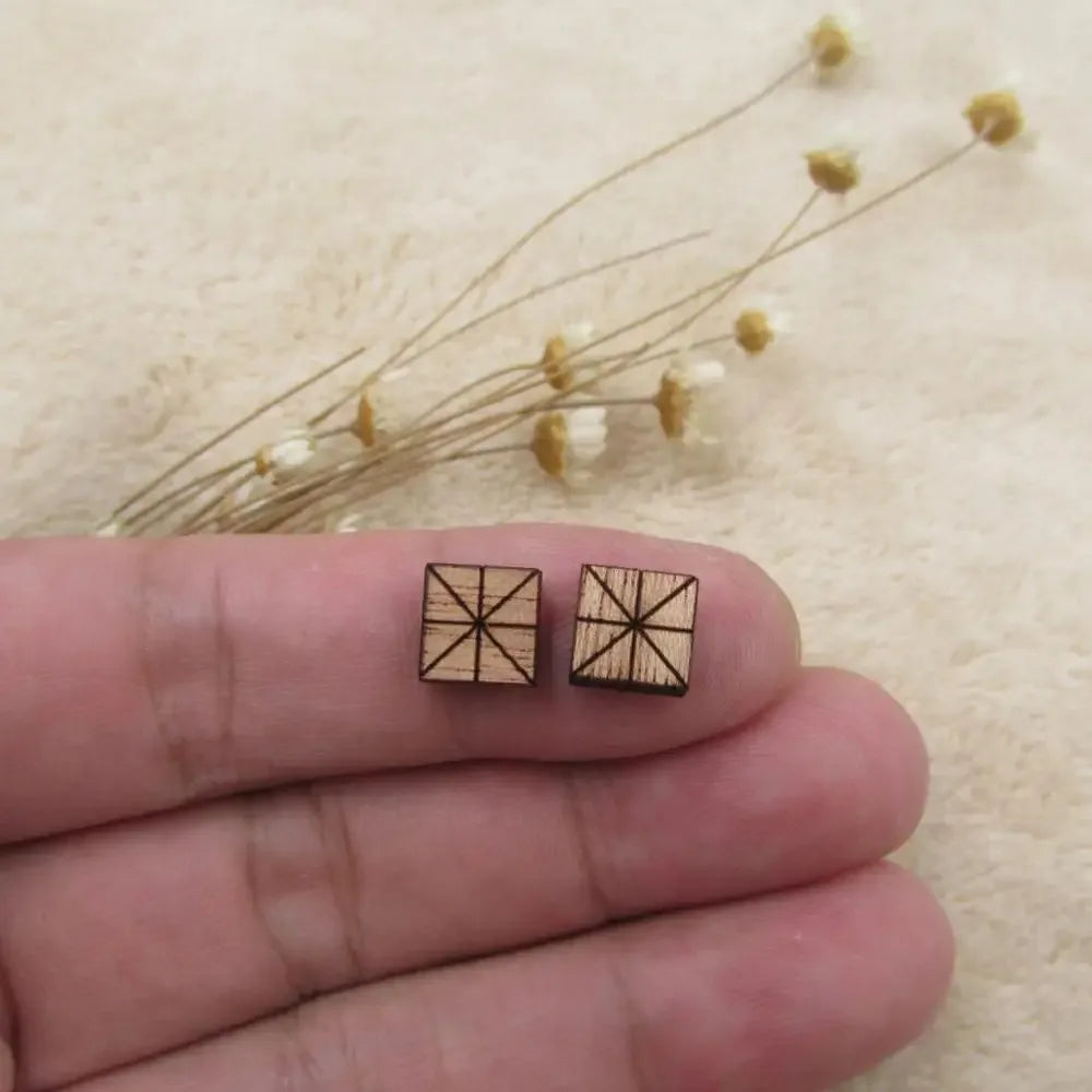 10pcs Unfinished Blank Wooden Geometric Square Shapes, DIY Wood Crafts Stud Earrings, Jewelry Making