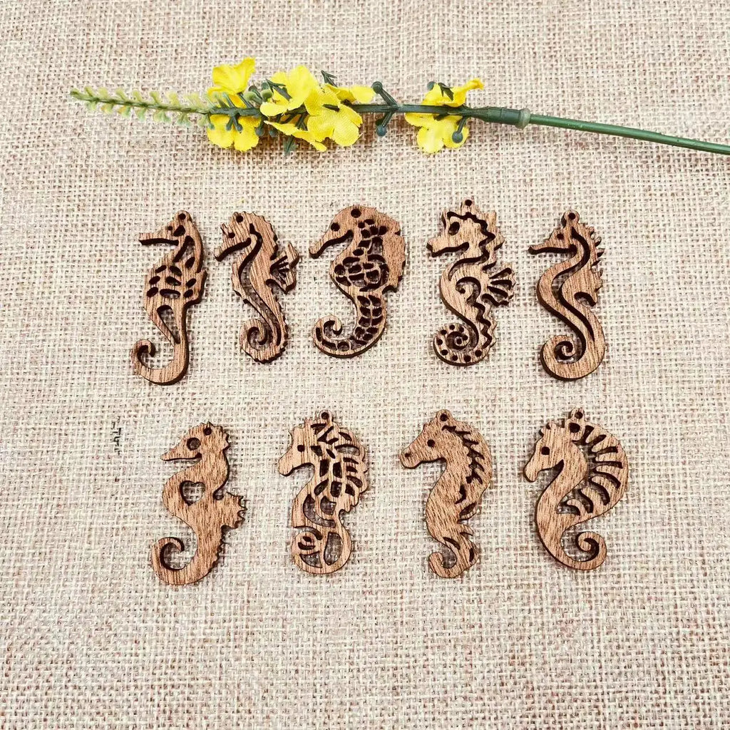 6pcs Unfinished Wood Marine Life Seahorse Charms Earring Pendants For Jewelry Making DIY Handmade Crafte