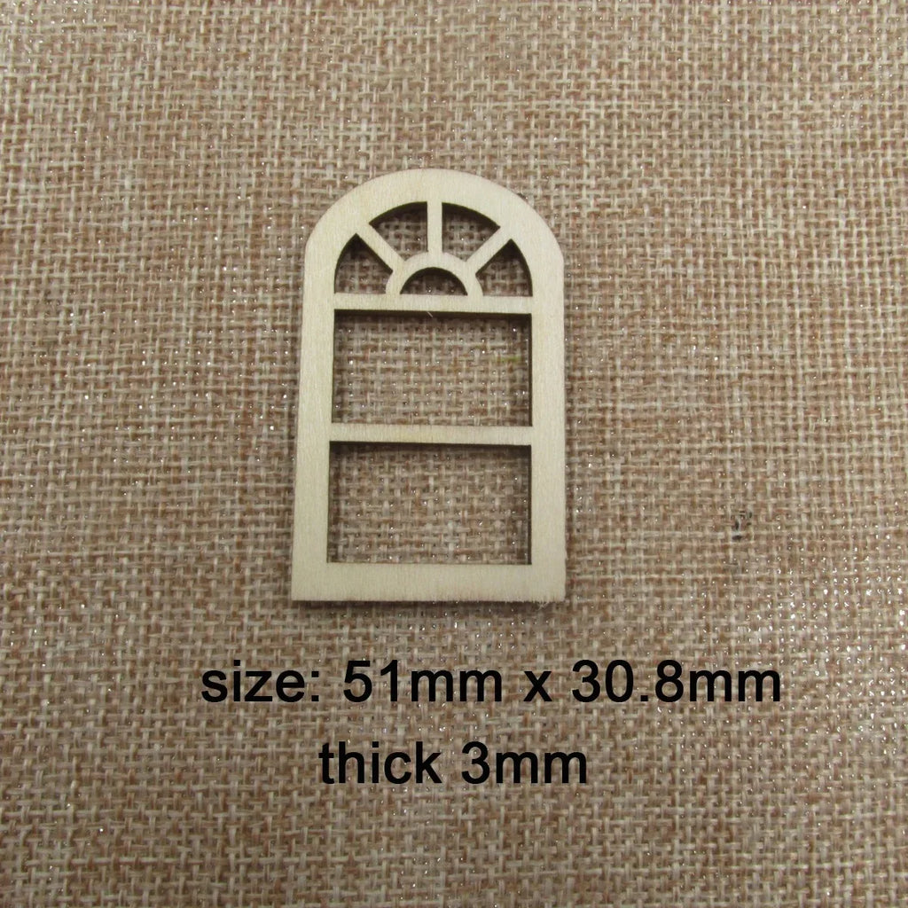 10pcs Unfinished Blank Dollhouse Fairy Window Shape Wooden Windows Cutout Door House Accessories For DIY Craft