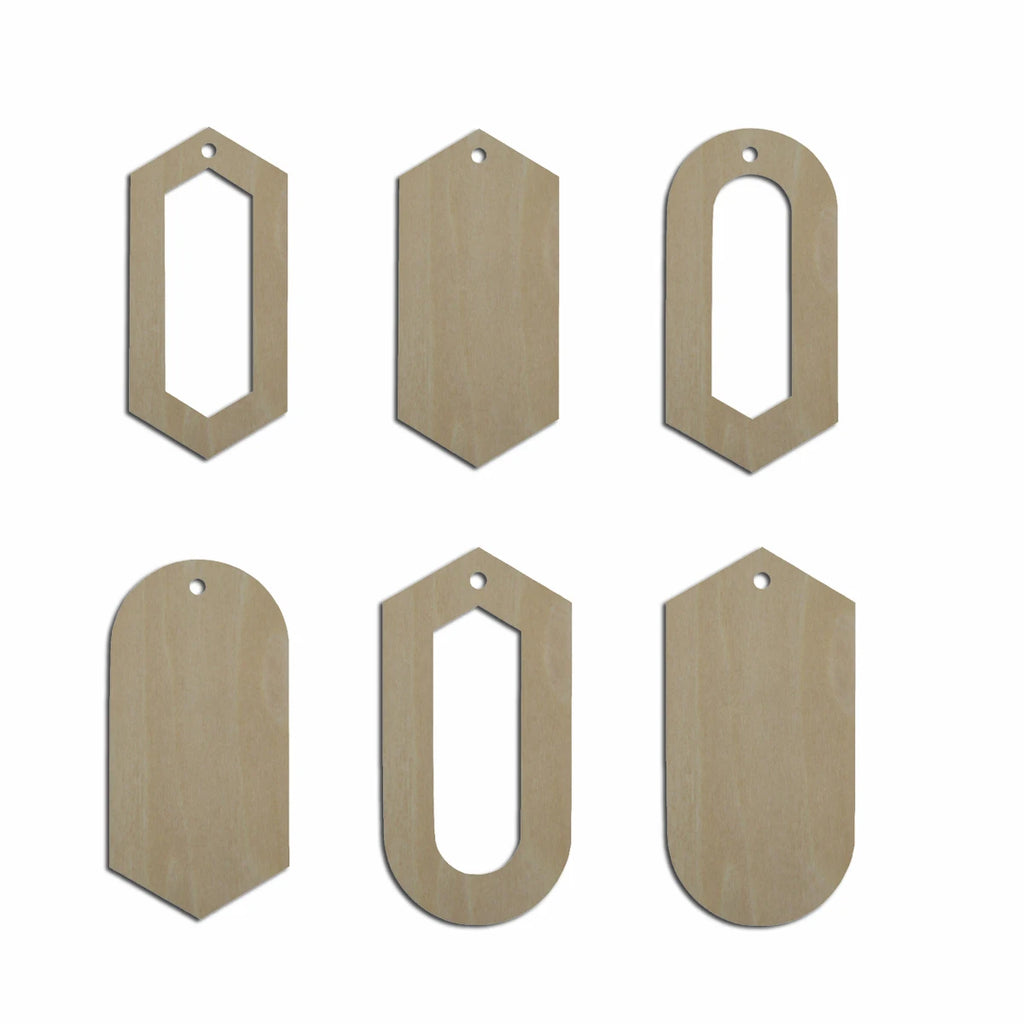 10pcs Laser Cut Unfinished Blank Wood Geometric Long Hexagon Cutout Shape Earring Pendant Jewelry Charm Finding