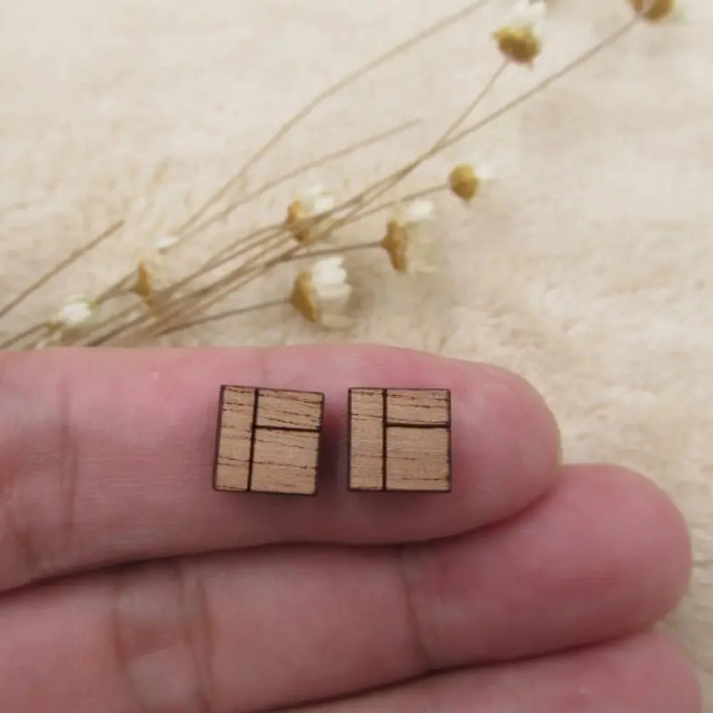 10pcs Unfinished Blank Wooden Geometric Square Shapes, DIY Wood Crafts Stud Earrings, Jewelry Making