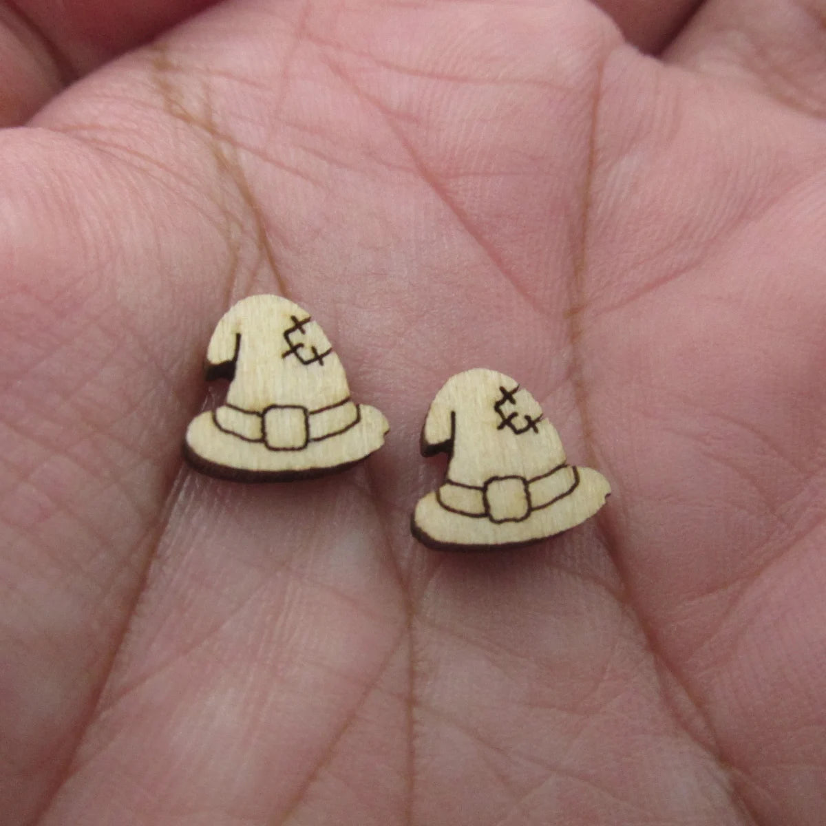 5 Pair Unfinished Blank Wooden Halloween Monster Kull Mummy Cabochon Fang Mouth Post Witch Hat Wood Earrings Stud