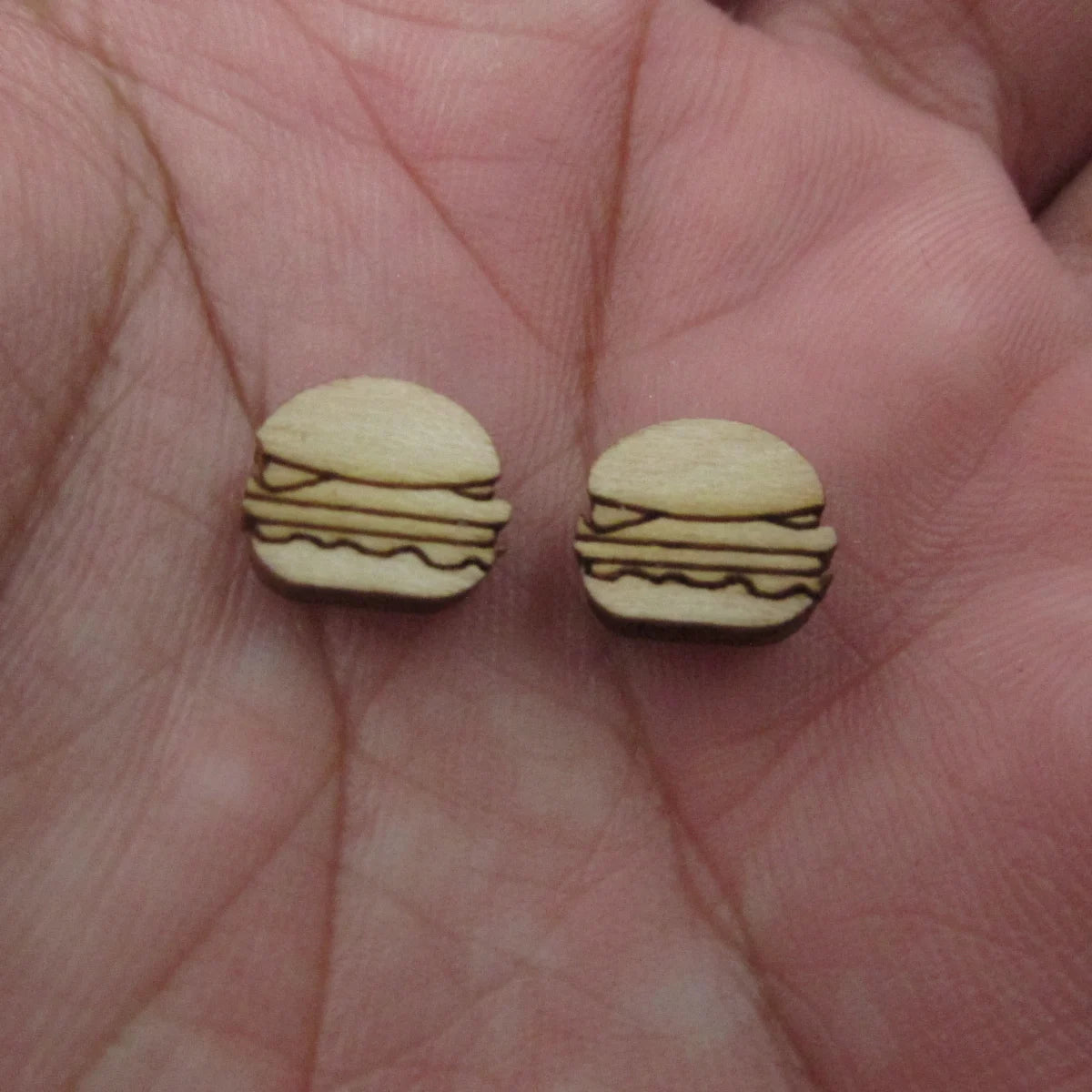 5 Pair Unfinished Blank Wooden Food Hot Dog Hamburger Cabochon S'mores Post Chocolate Bar Wood Pie Slice Earrings Stud