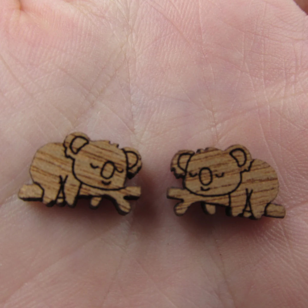 5 Pair Unfinished Blank Wide Animal Wood Koala Bear Wooden Cutout Shapes For DIY Stud Earrings Supplies