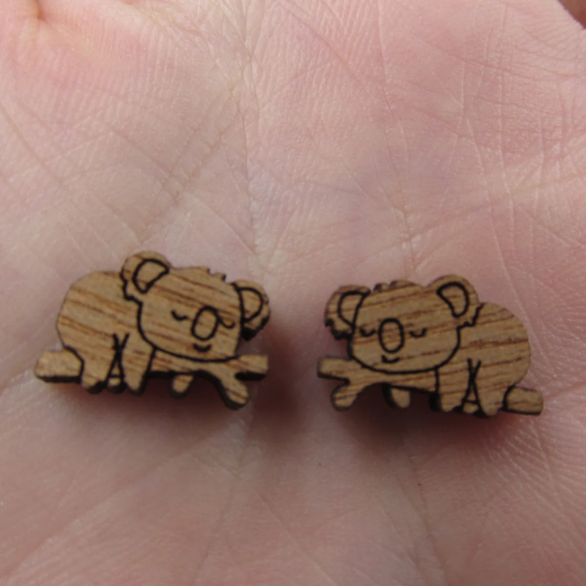 5 Pair Unfinished Blank Wide Animal Wood Koala Bear Wooden Cutout Shapes For DIY Stud Earrings Supplies