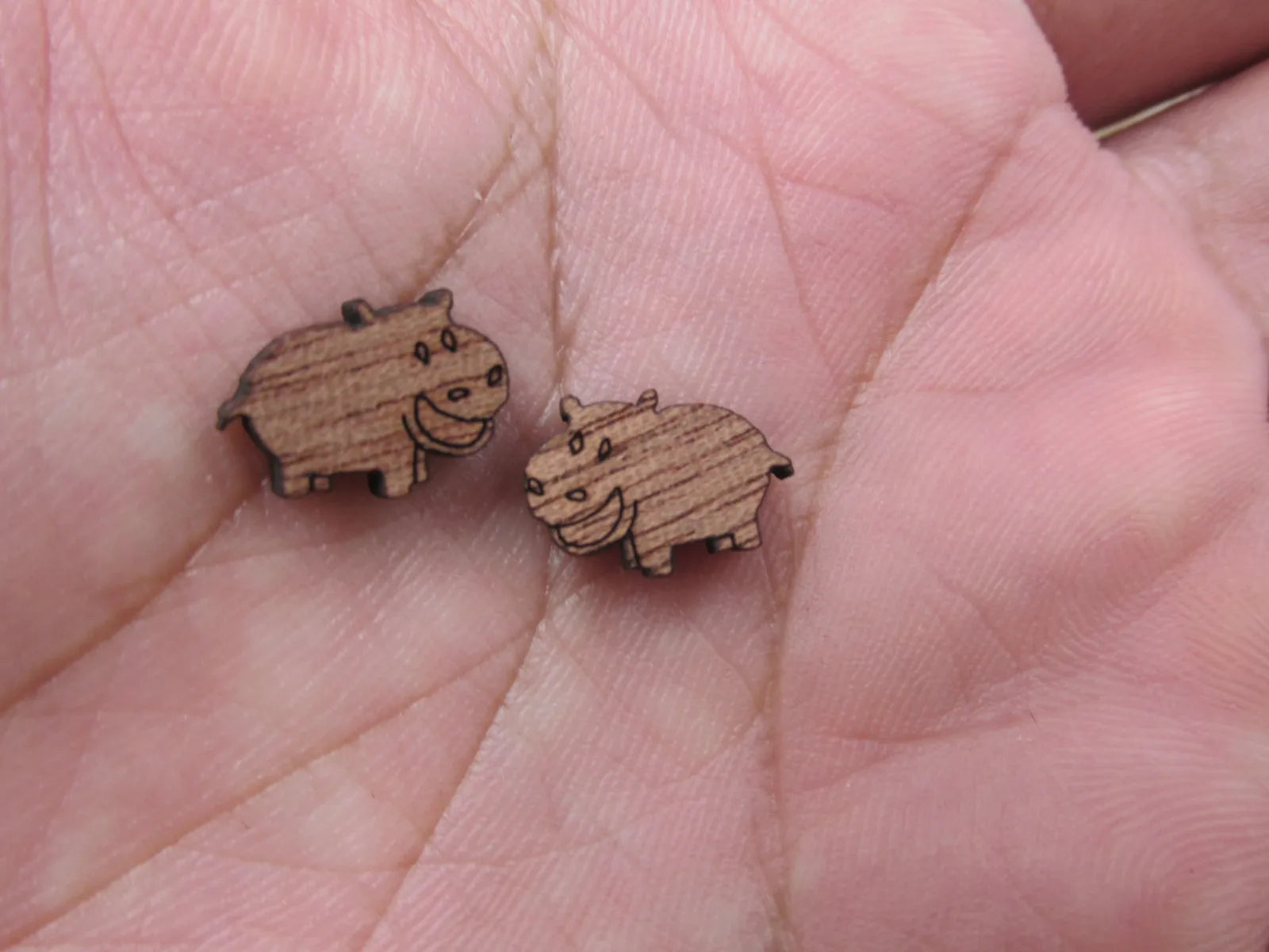 5 Pair Unfinished Laser Cut Blank Wlid Animal Wooden Hippo Cabochon Charms Wood Shape Cutouts For DIY Craft  Earring Stud