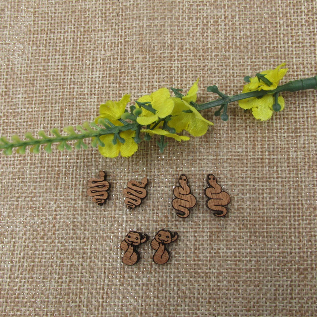 5 Pair Unfinished Wooden Cabochon Animal Snake Jewerly Accessory For DIY Handmade Earring Stud Charms