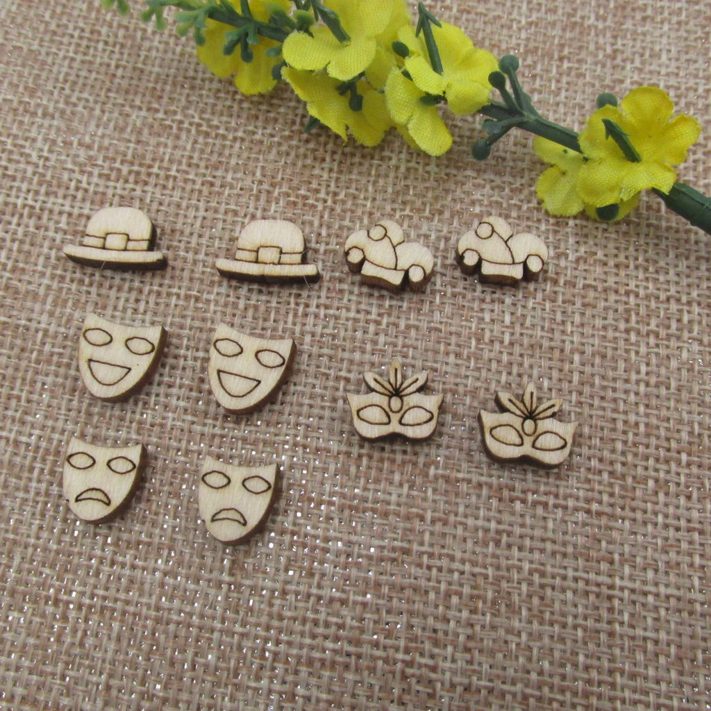 5 Pair Unfinished Blank Wooden Masquerade Mask Cabochon Joker Hat Post Mardi Gras Drama Wood Earrings Stud Handmade Jewelry Gift