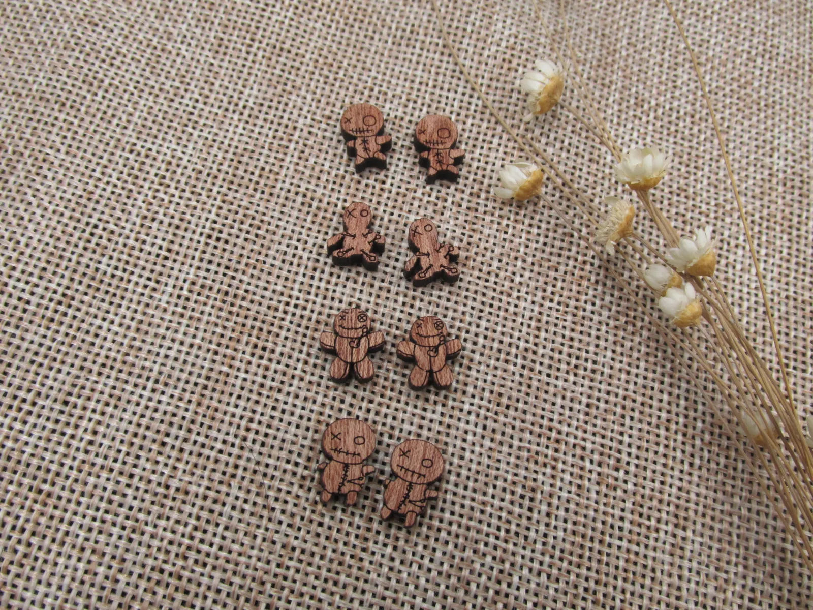 5 Pair Unfinished Blank Wood Cabochon Holidays Halloween Voodoo Doll Wooden Cutout Shapes For DIY Stud Earrings Supplies