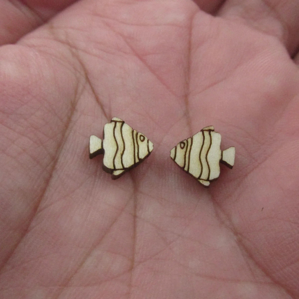 5 Pair Unfinished Blank Wooden Under The Sea Ocean Cabochon Flounder Angel Clown Tropical Fish Post  Wood Earrings Stud