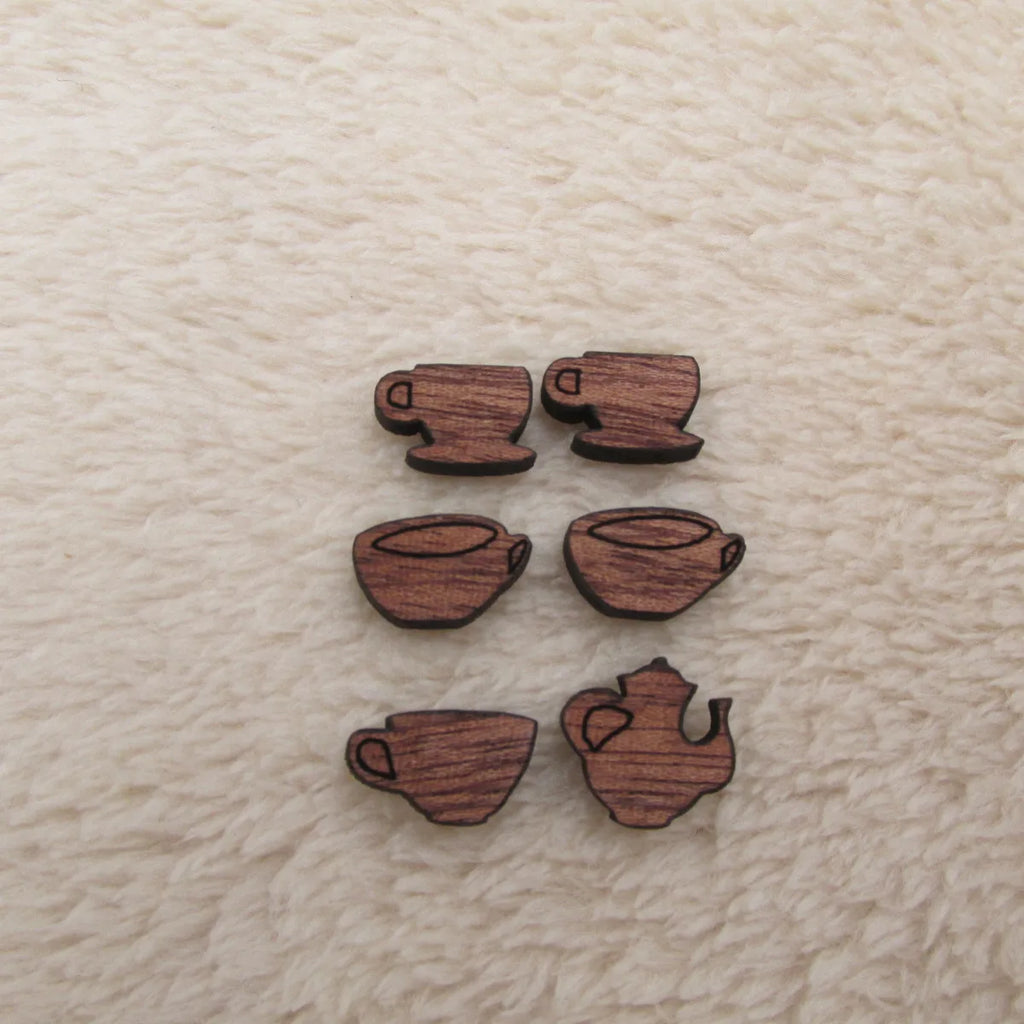 DIY Laser Cut Wood Cabochon Shape Apple Flower Pinapple Teapots Cup Charms Wooden Jewerly Earrings Suppliers