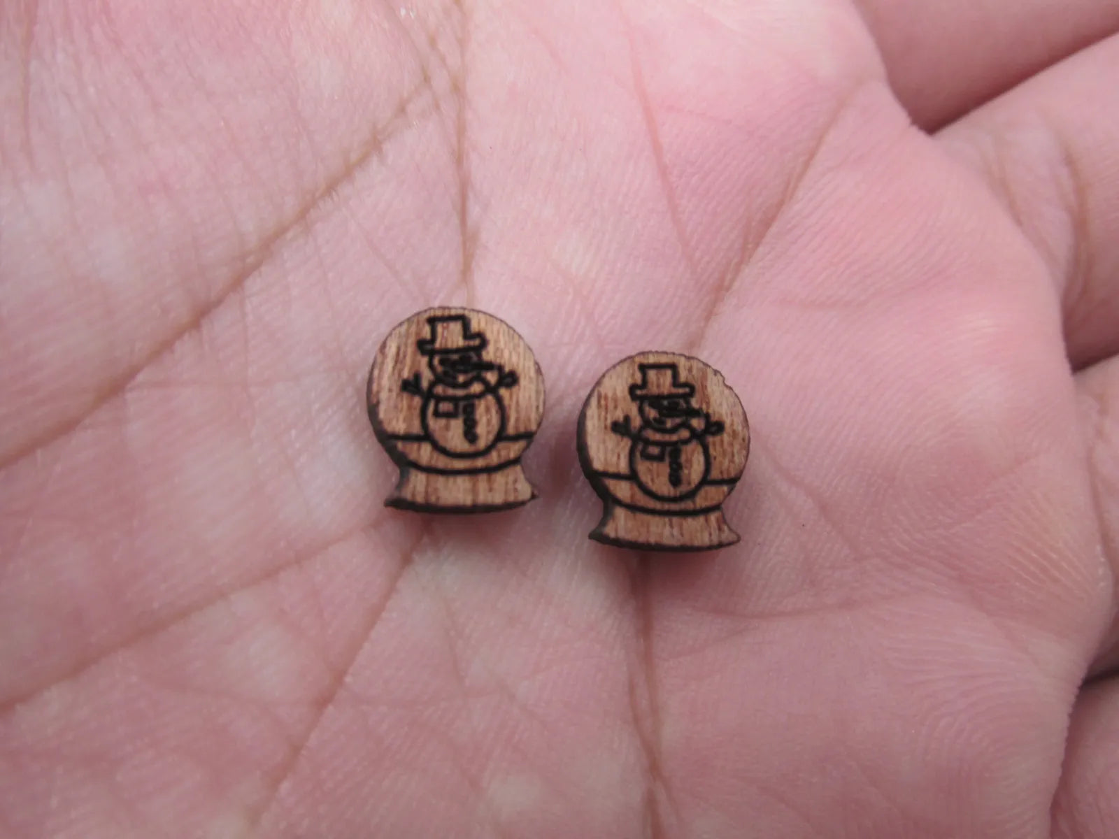 5 Pair Unfinished Blank Mini Wood Cabochon Christmas Snow Globe Wooden Cutout Shapes For Paint Kit Craft  DIY Stud Earrings