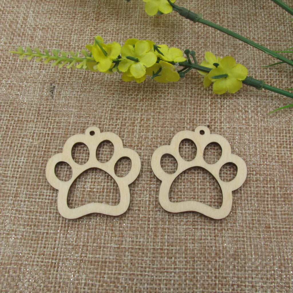 10pcs Dog Paw Print Unfinished Wood Dangle Earring Blanks Macrame Tiger Paw Jewelry Crafts  DIY Project