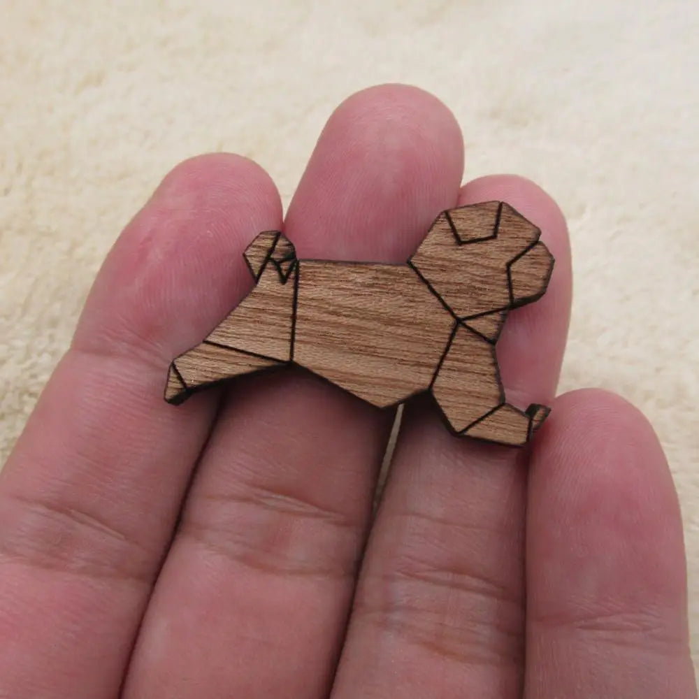 Unfinished Wood Accessory Geometric Animal Dog Shape Engraved Wooden Charms For DIY Jewerly Making