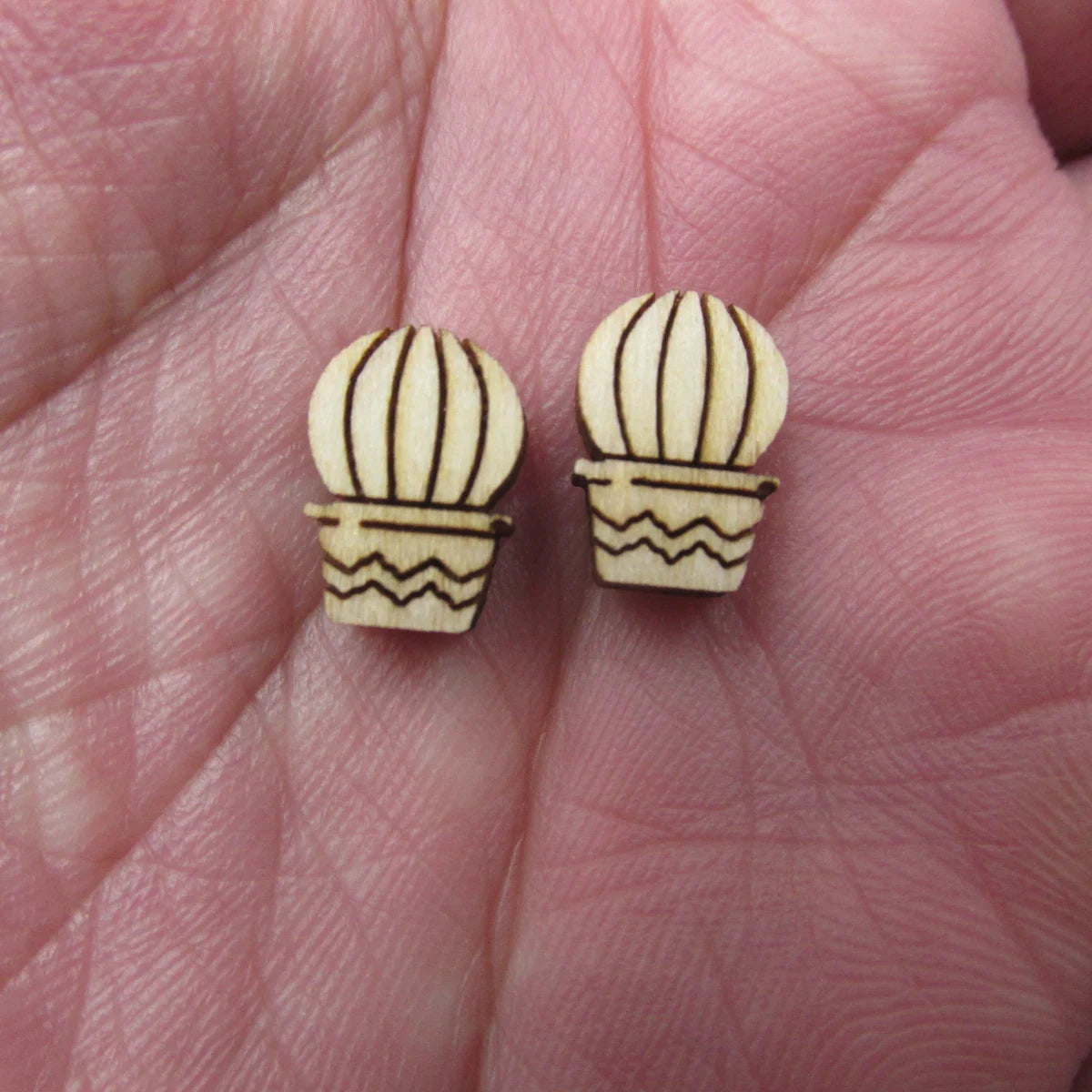 10pcs Unfinished Blank Plant Cactus Pot Shape Mini Wood Boho Stud Earring Post Cabochon Handmade Charms