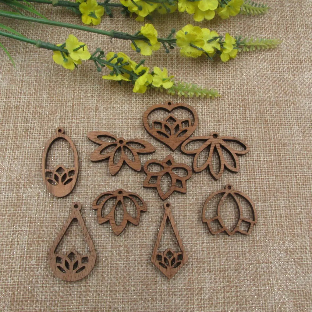 6pcs Unfinished Wood Lotus Flower Charms Earring Pendants For Jewelry Making DIY Handmade Craft