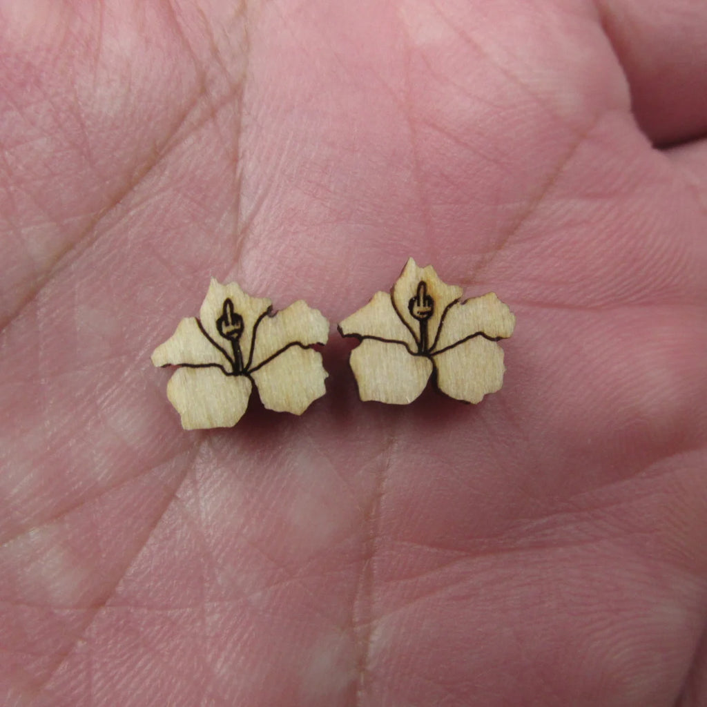 10pcs Unfinished Blank Tiny Hibiscus Flower Shape Mini Wood Stud Earring Post Cabochon Handmade Charms