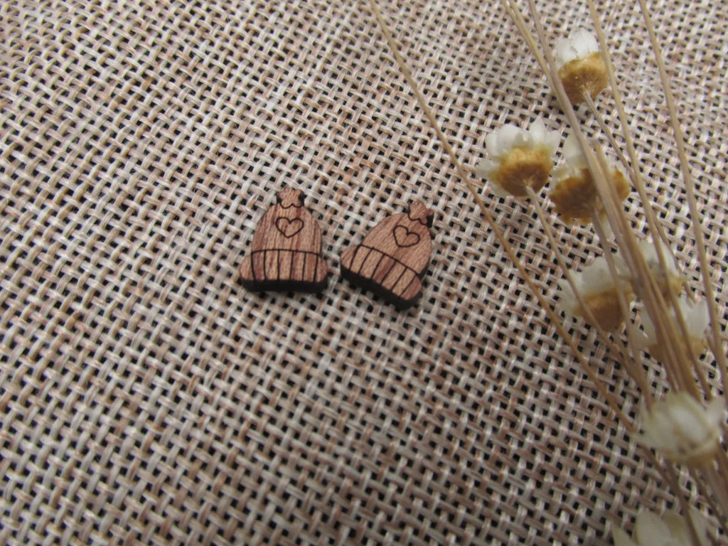 5 Pair Unfinished Blank Wood Cabochon Christmas Santa Hat Wooden Cutout Shapes For Paint Kit Craft  DIY Stud Earrings Supplies