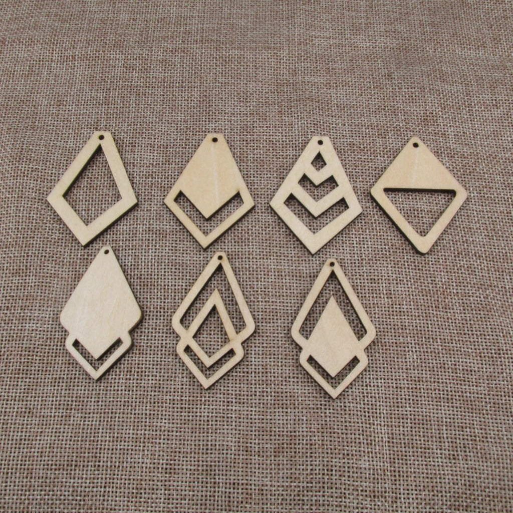 10pcs 2 inch Height Unfinished Wooden Blanks Tie Diamond Macrame DIY Earrings Findings Accessories Supplies