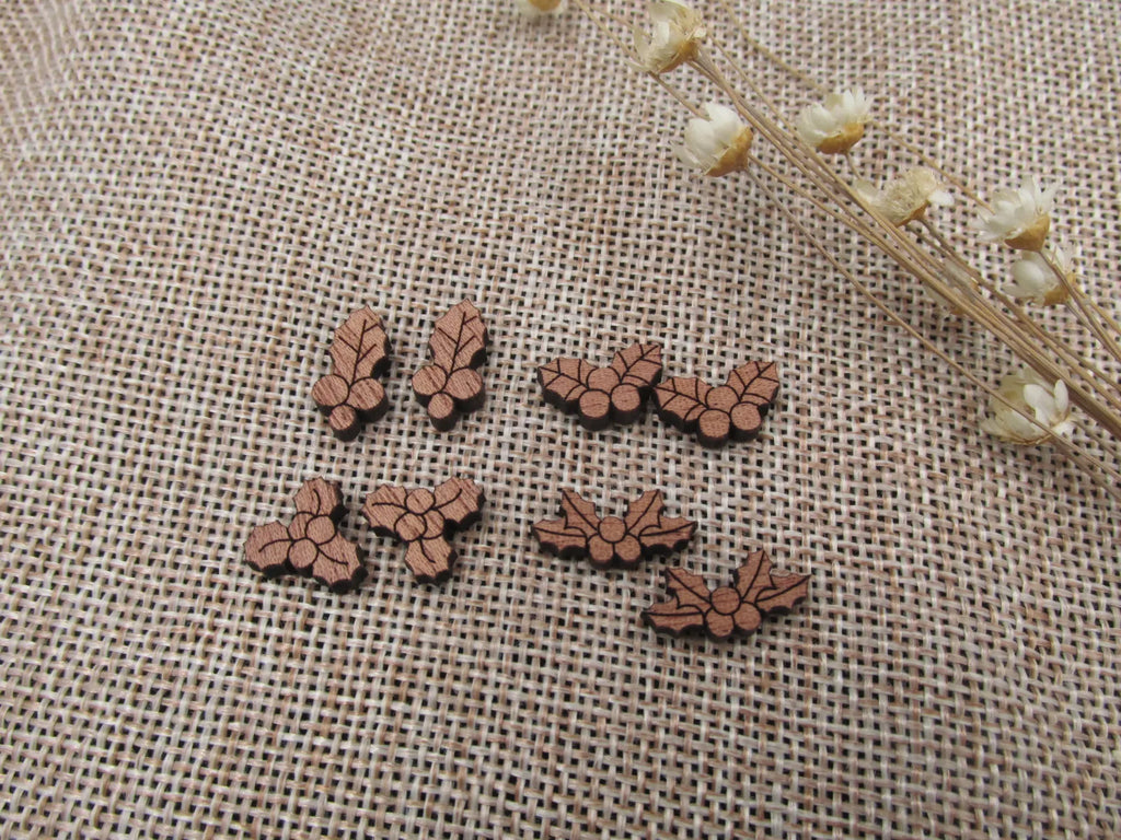 5 Pair Unfinished Wood Cabochon Christmas Mistletoe Holly Leaf Wooden Cutout Shapes For Paint  DIY Stud Earrings Supplies