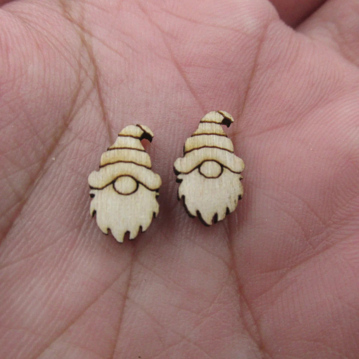 5 Pair Unfinished Blank Wooden Spring Gnome Cabochon Easter Post Wood Earrings Stud Handmade Jewelry Gift