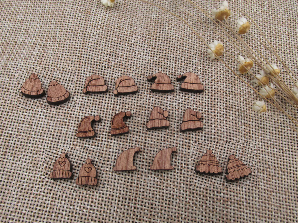 5 Pair Unfinished Blank Wood Cabochon Christmas Santa Hat Wooden Cutout Shapes For Paint Kit Craft  DIY Stud Earrings Supplies