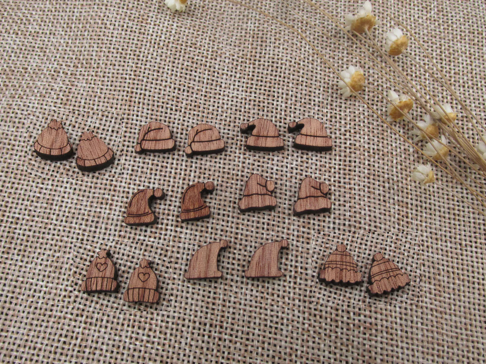 5 Pair Unfinished Blank Wood Cabochon Christmas Santa Hat Wooden Cutout Shapes For Paint Kit Craft  DIY Stud Earrings Supplies
