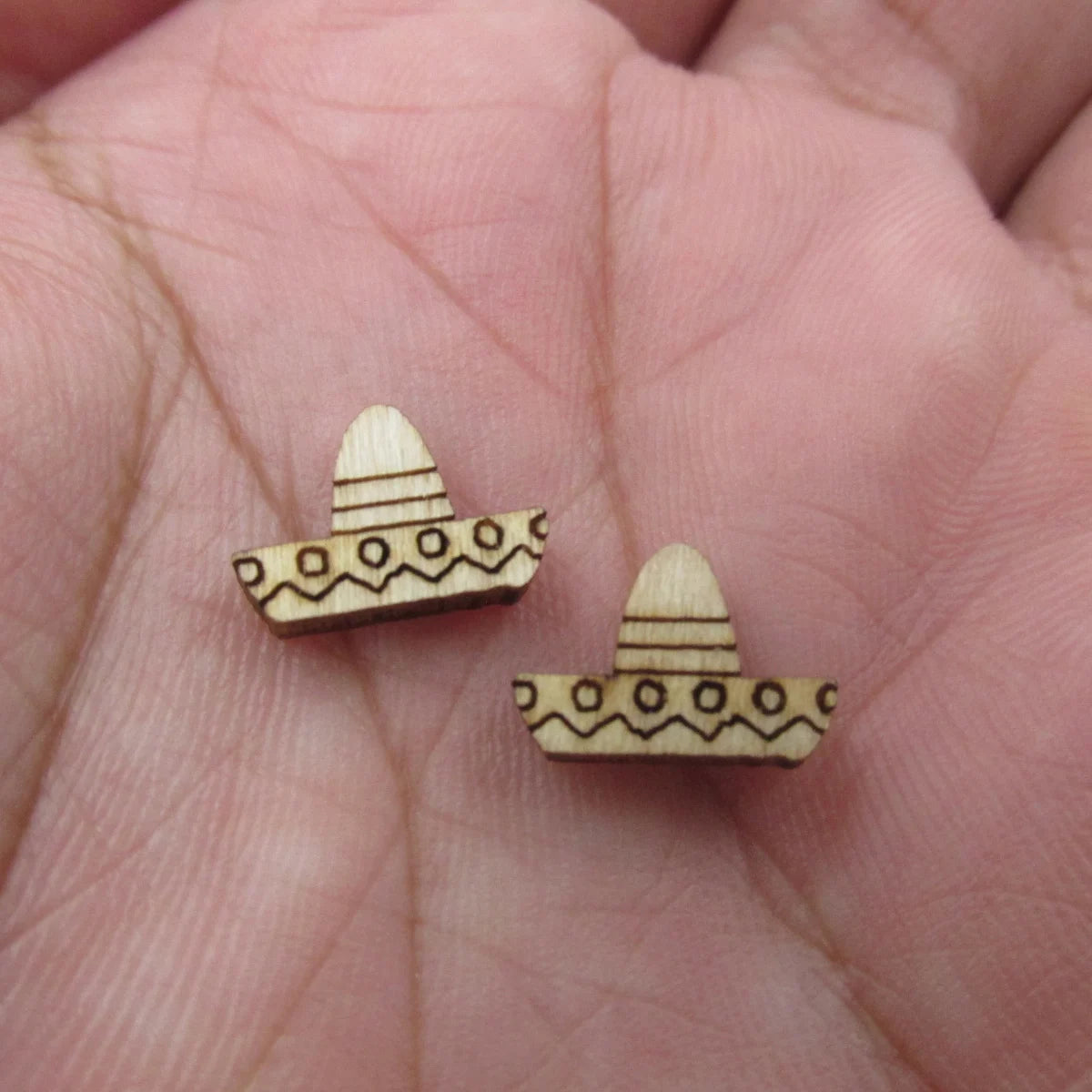 5 Pair Unfinished Blank Wooden Menorah Sombrero Hat Cabochon Dreidel Hanukkah Gefilte Boho Post Wood Earrings Stud