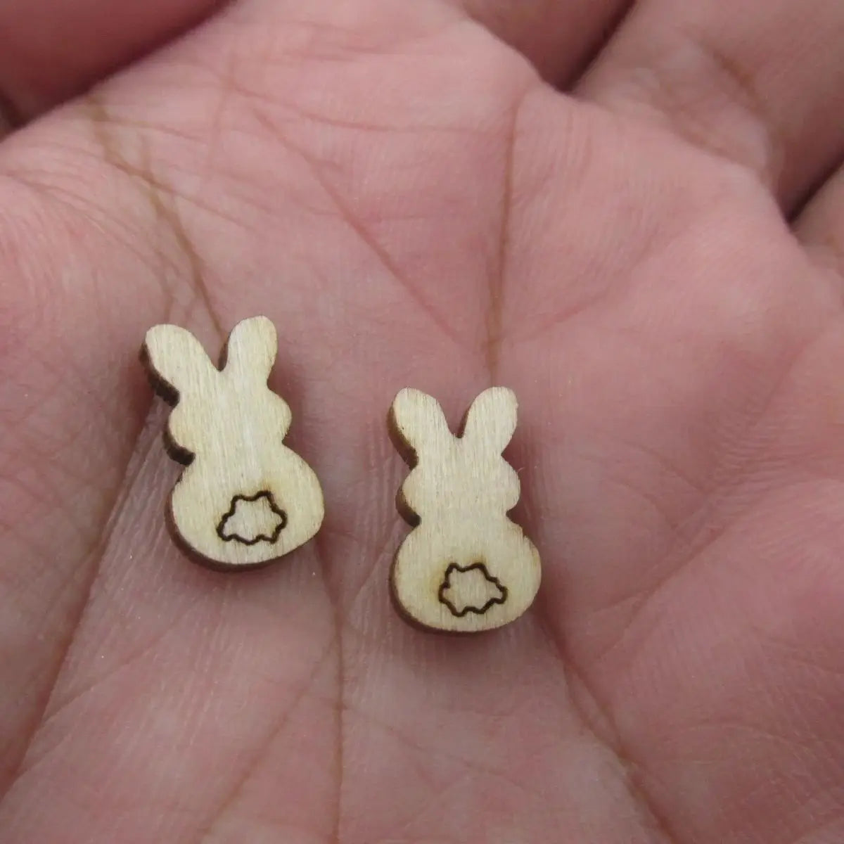 5 Pair Unfinished Blank Wooden Spring Rabbit Head Cabochon Easter Chocolate Bunny Post Wood Earrings Stud Handmade Jewelry Gift