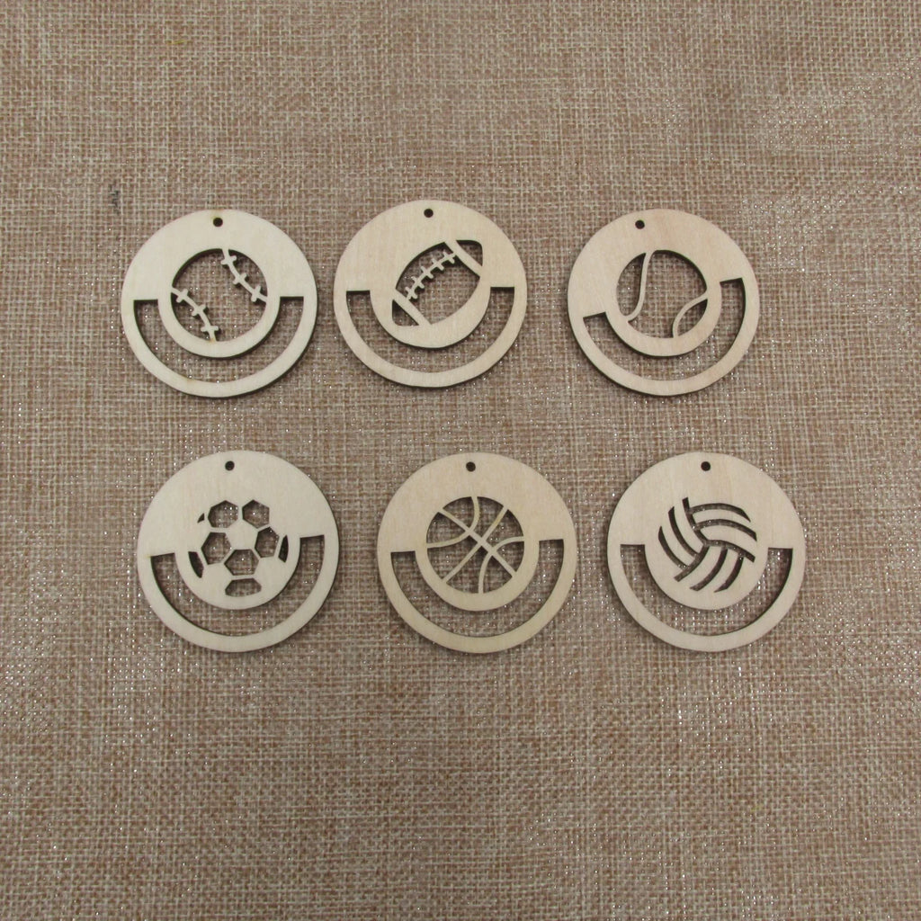 10pcs Unfinished Wooden Blanks Sport Macrame Circle Football Basketball Tennis Shape For DIY Earrings Supplies
