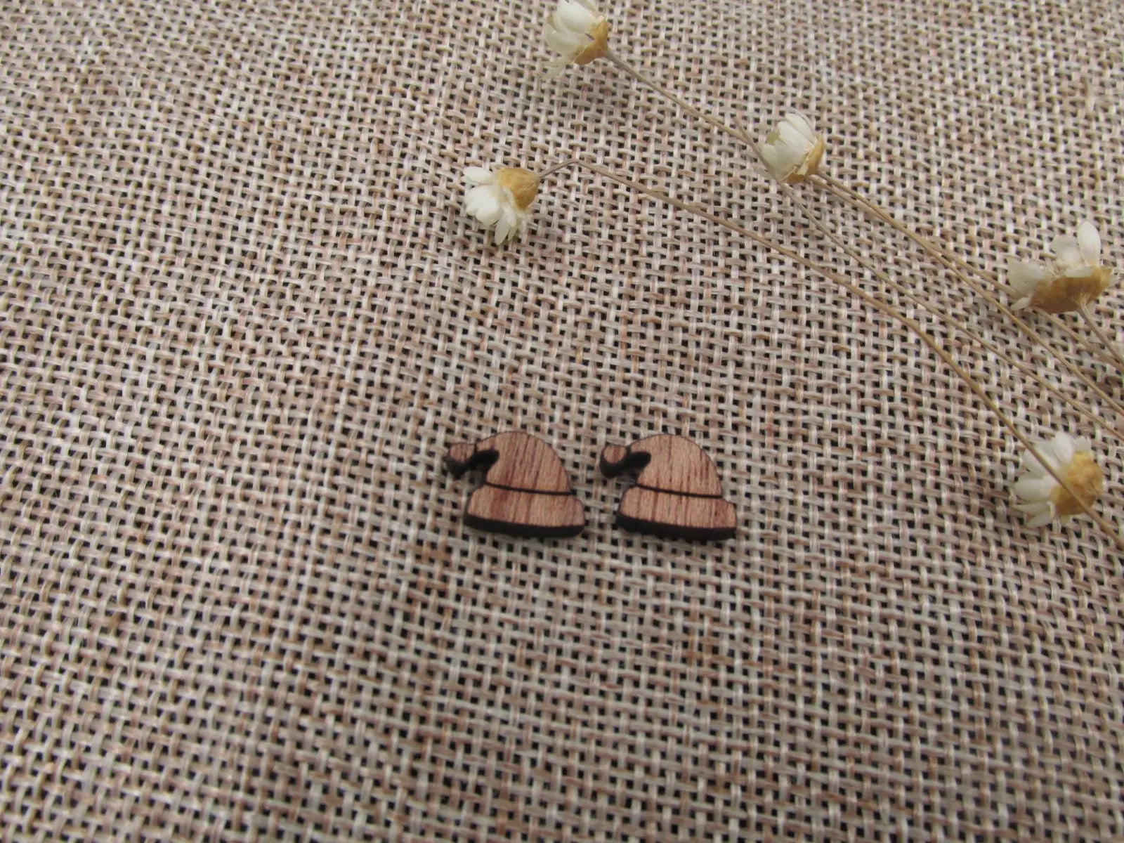 5 Pair Unfinished Blank Wood Cabochon Christmas Santa Hat Wooden Cutout Shapes For Paint Kit Craft  DIY Stud Earrings Supplies