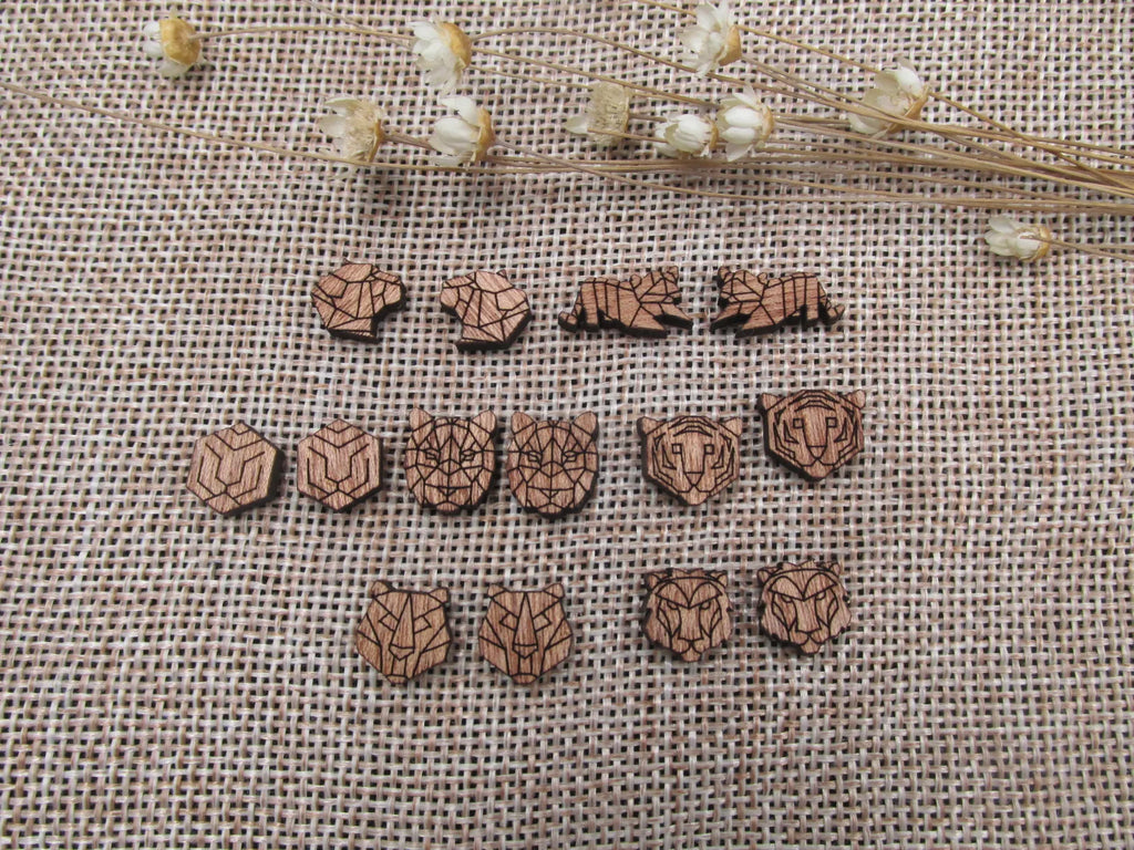 5 Pair Unfinished Blank Woodland Wild Animal Wooden Tiger Cabochon Charms Wood Shape Cutouts For DIY Craft  Earring Stud