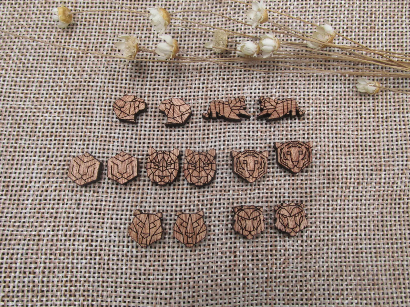 5 Pair Unfinished Blank Woodland Wild Animal Wooden Tiger Cabochon Charms Wood Shape Cutouts For DIY Craft  Earring Stud