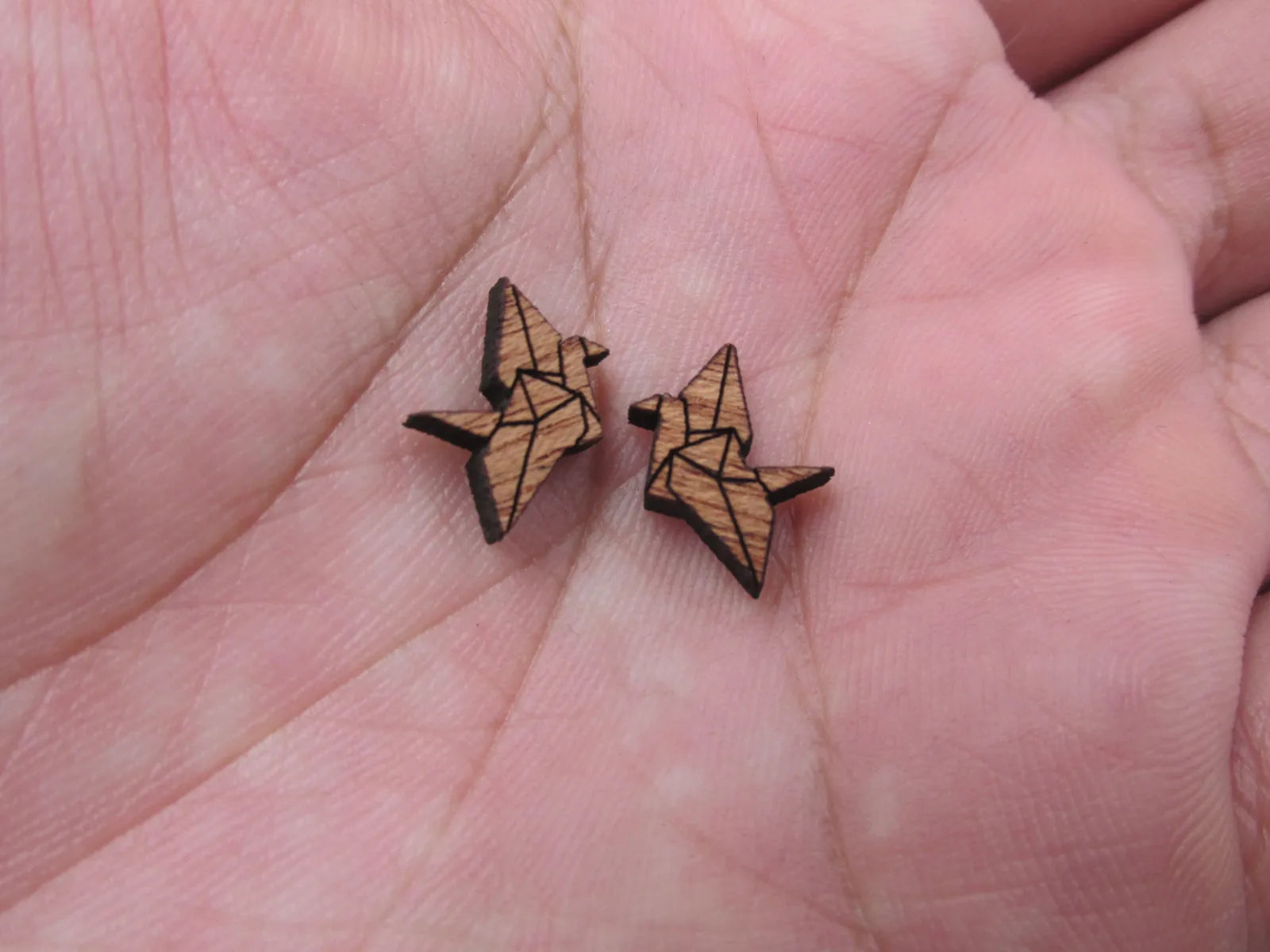 5 Pair Origami Paper Crane Unfinished Blank Wood Cabochon Animal Birds Wooden Cutout Shapes For DIY Stud Earrings Supplies