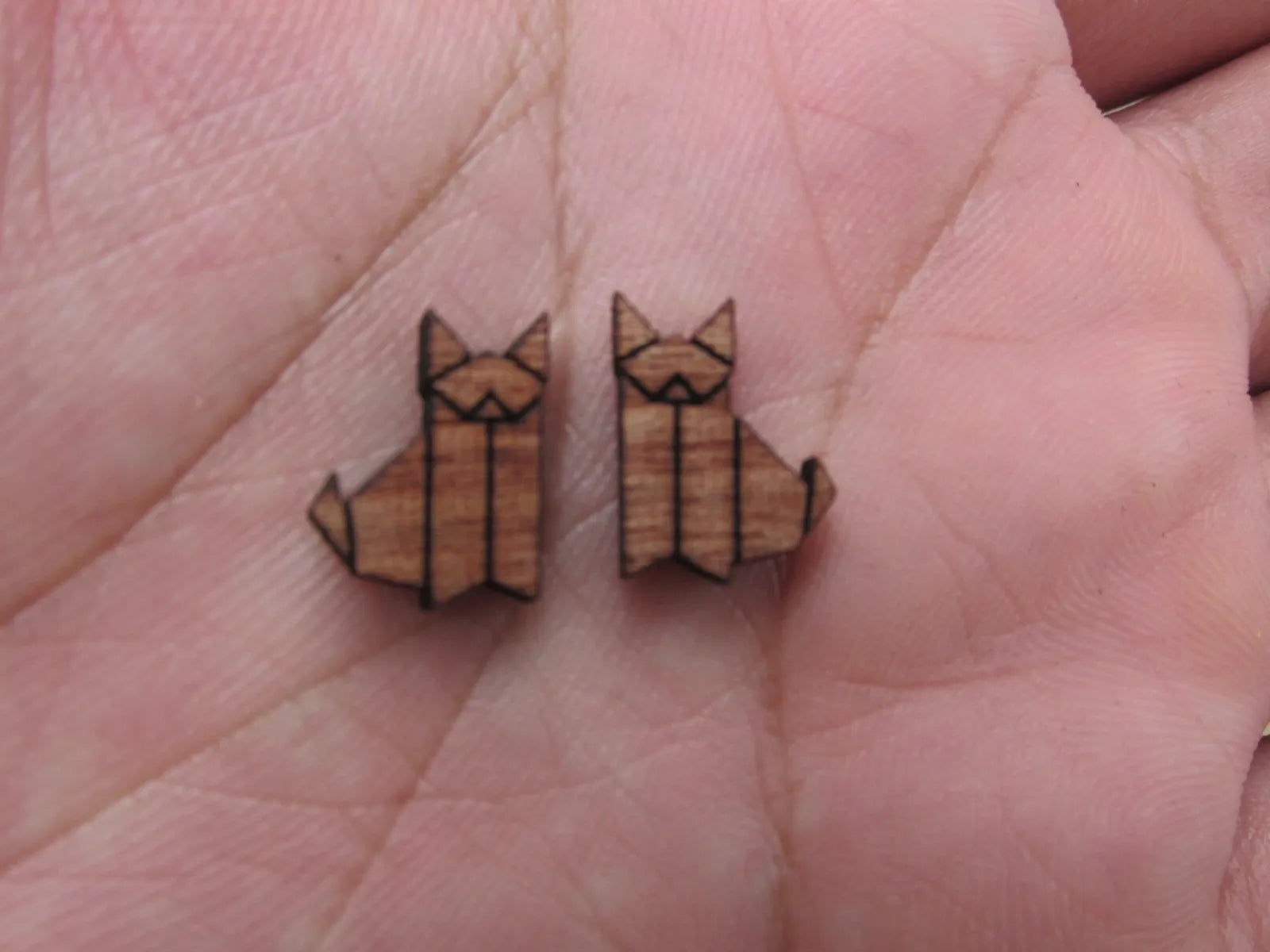 5 Pair Geometric Origami Unfinished Blank Wood Cabochon Home Animal Cat Wooden Cutout Shape For DIY Earrings Supplies