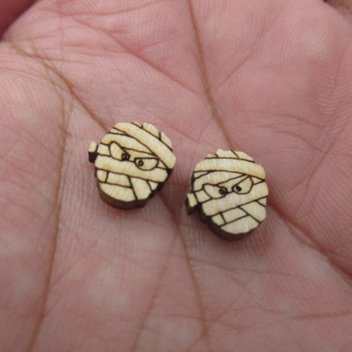 5 Pair Unfinished Blank Wooden Halloween Monster Kull Mummy Cabochon Fang Mouth Post Witch Hat Wood Earrings Stud