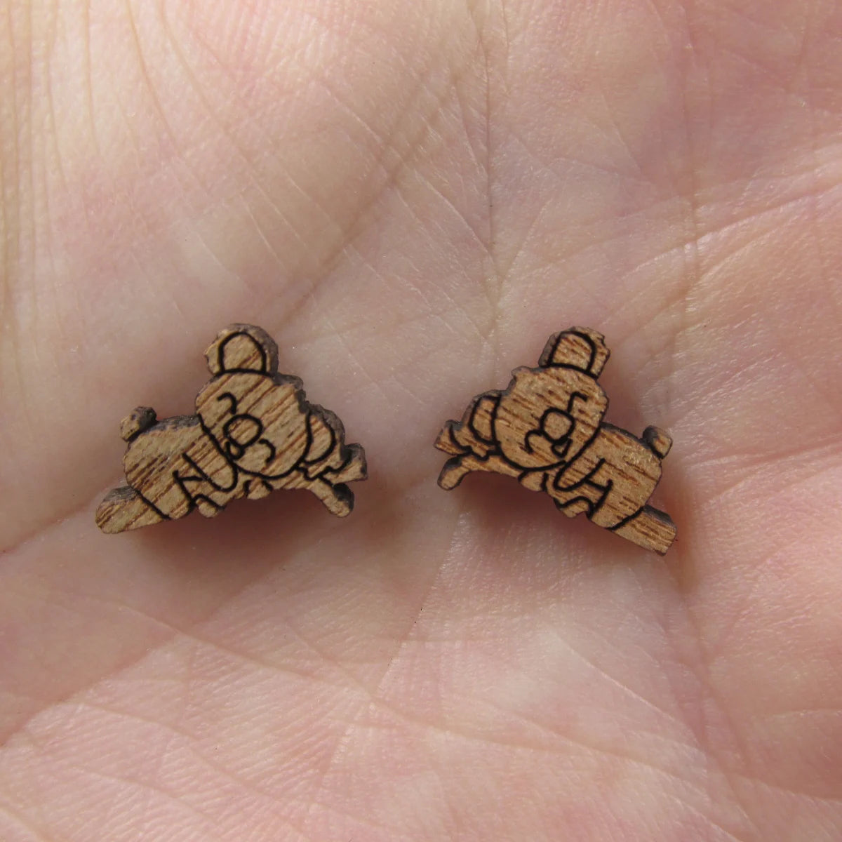 5 Pair Unfinished Blank Wide Animal Wood Koala Bear Wooden Cutout Shapes For DIY Stud Earrings Supplies