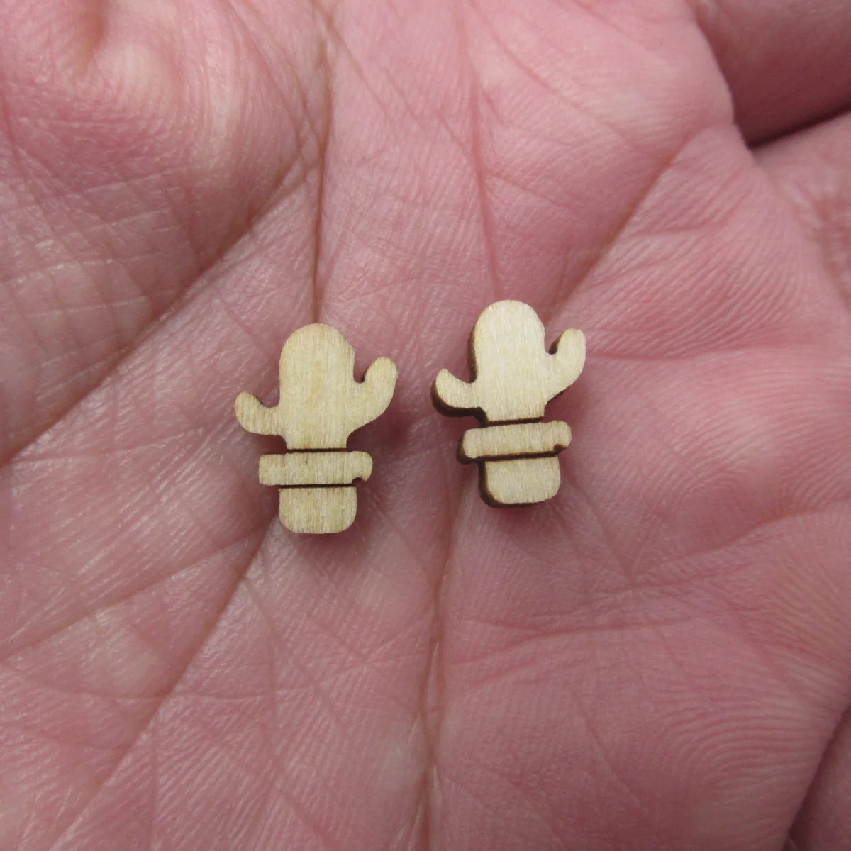 10pcs Unfinished Blank Plant Cactus Pot Shape Mini Wood Boho Stud Earring Post Cabochon Handmade Charms