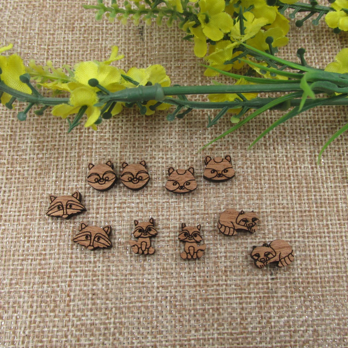 5 Pair Unfinished Blank Wildland Animal Wooden Cabochon Racoon Charm Wood Shape Cutouts For DIY Craft Earring Stud