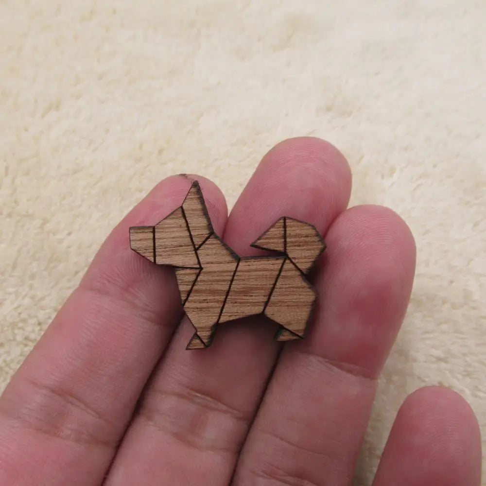 Unfinished Wood Accessory Geometric Animal Dog Shape Engraved Wooden Charms For DIY Jewerly Making