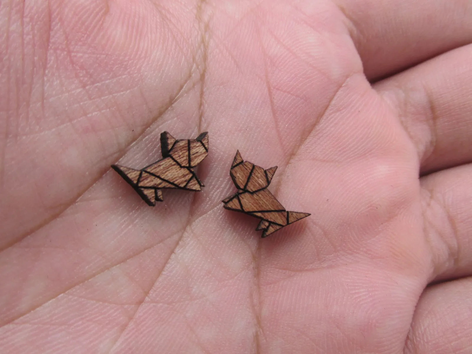 5 Pair Geometric Origami Unfinished Blank Wood Cabochon Home Animal Cat Wooden Cutout Shape For DIY Earrings Supplies