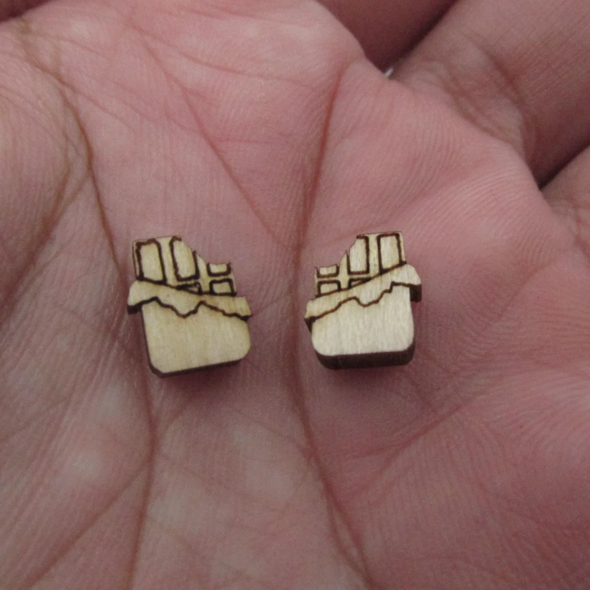 5 Pair Unfinished Blank Wooden Food Hot Dog Hamburger Cabochon S'mores Post Chocolate Bar Wood Pie Slice Earrings Stud
