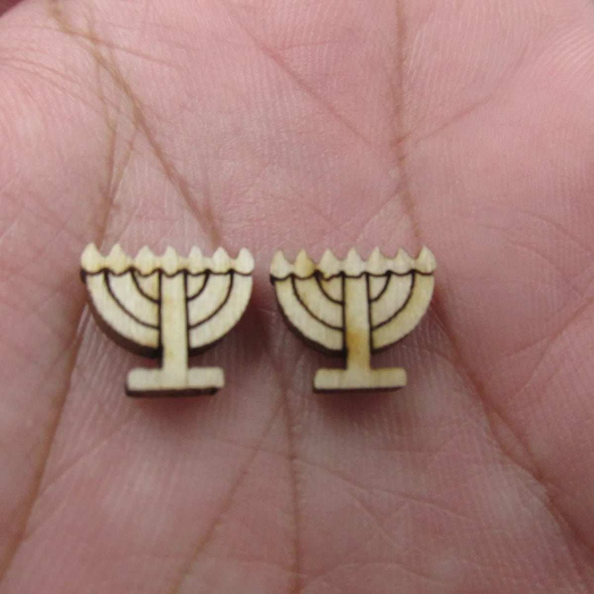 5 Pair Unfinished Blank Wooden Menorah Sombrero Hat Cabochon Dreidel Hanukkah Gefilte Boho Post Wood Earrings Stud