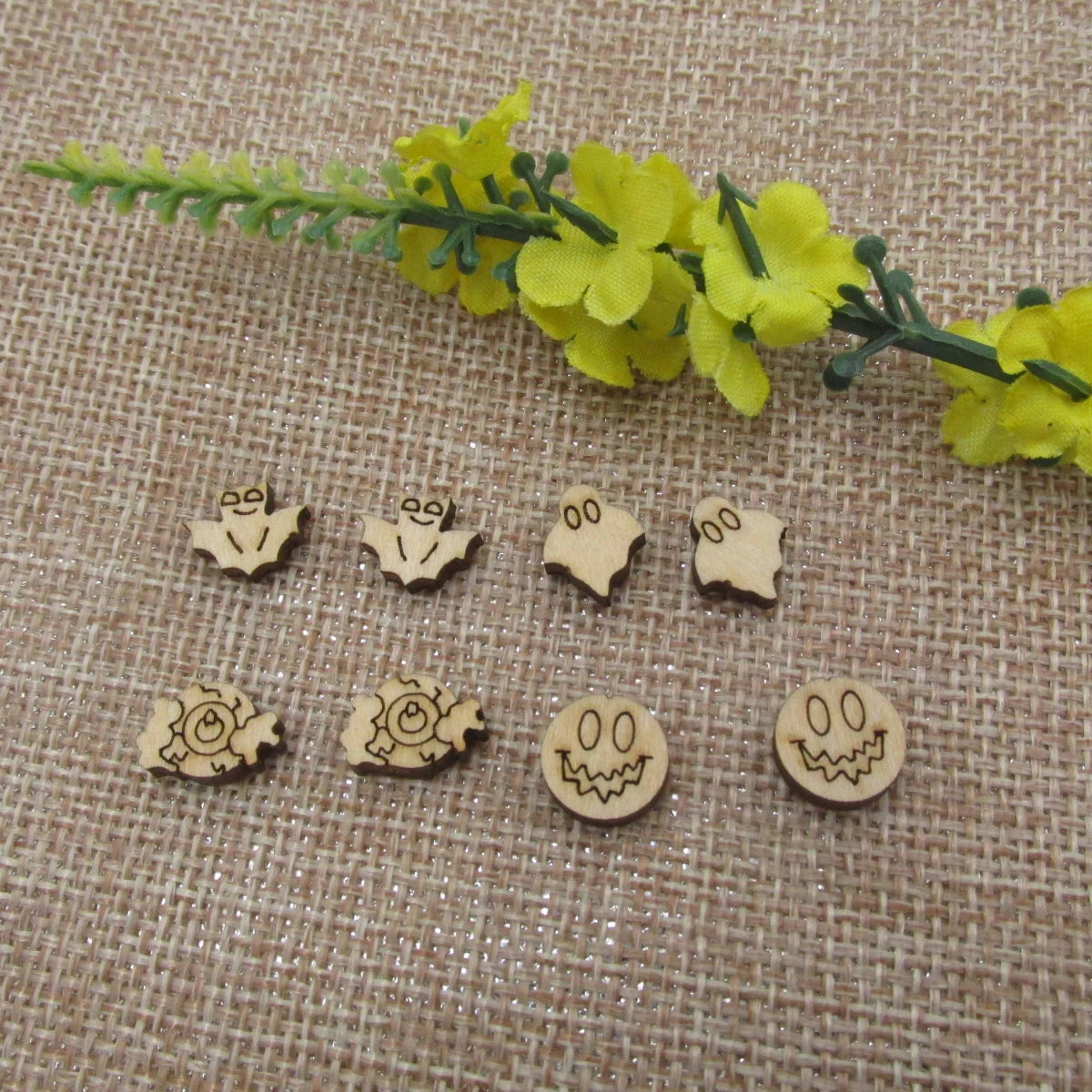 5 Pair Unfinished Blank Wooden Halloween Bat Cabochon Eyeball Ghost Post Happy Face Wood Earrings Stud Jewelry Finding