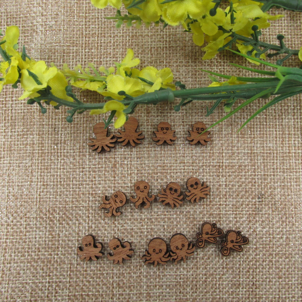 5 Pair Unfinished Blank Sea Animal Wooden Octopus Cabochon Charm Wood Shape Cutouts For DIY Craft  Earring