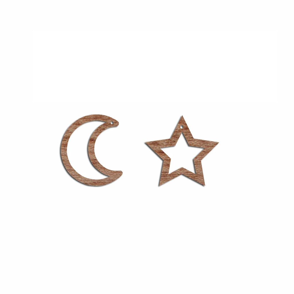 6pcs Unfinished Blank Wooden Space Moon Star Shape Macrame Wood Earring Charms Pendant for Jewelry Making
