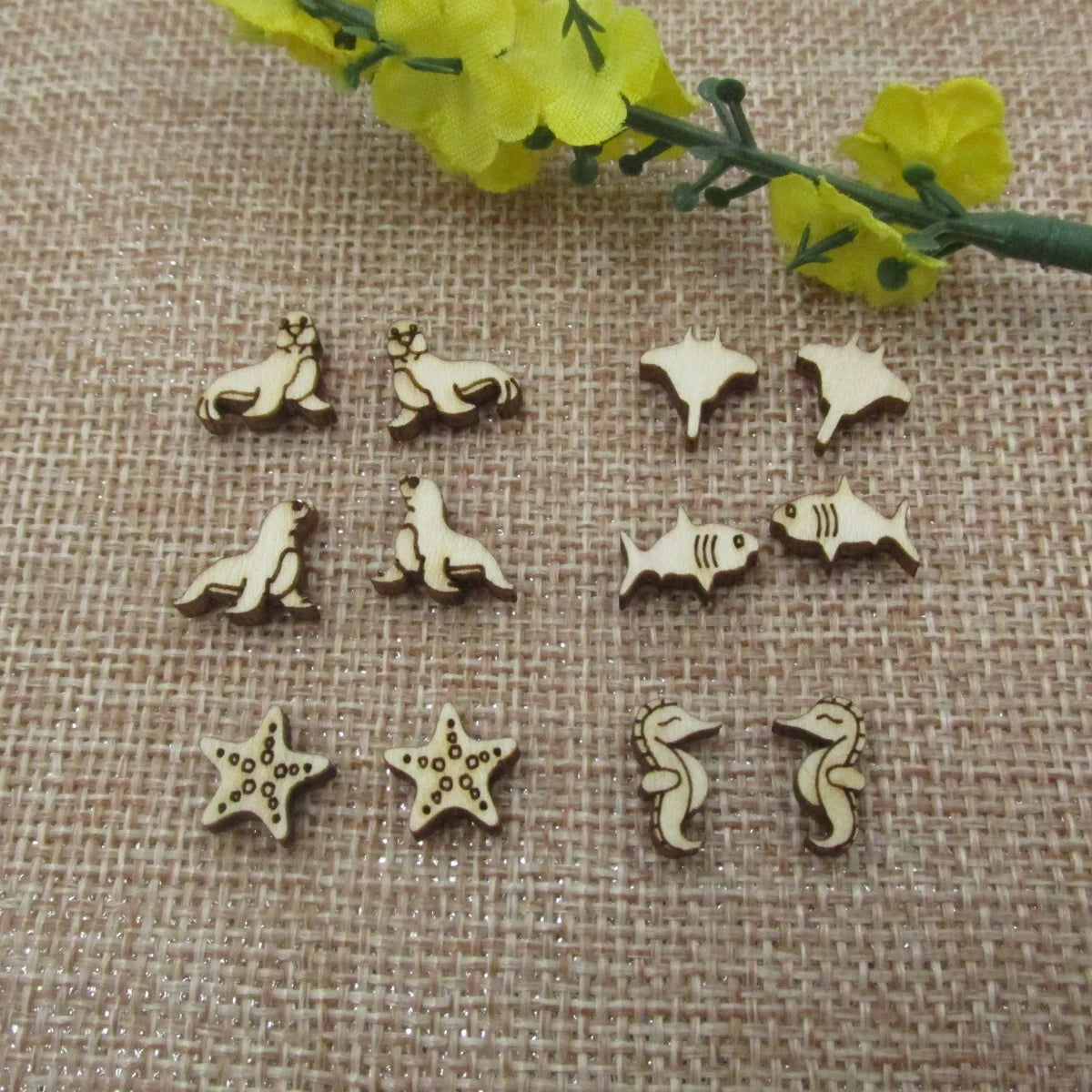 5 Pair Unfinished Blank Wooden Ocean Cabochon Sea Lion Seahorse Walrus Post Starfish Shark Stingray Wood Earrings Stud