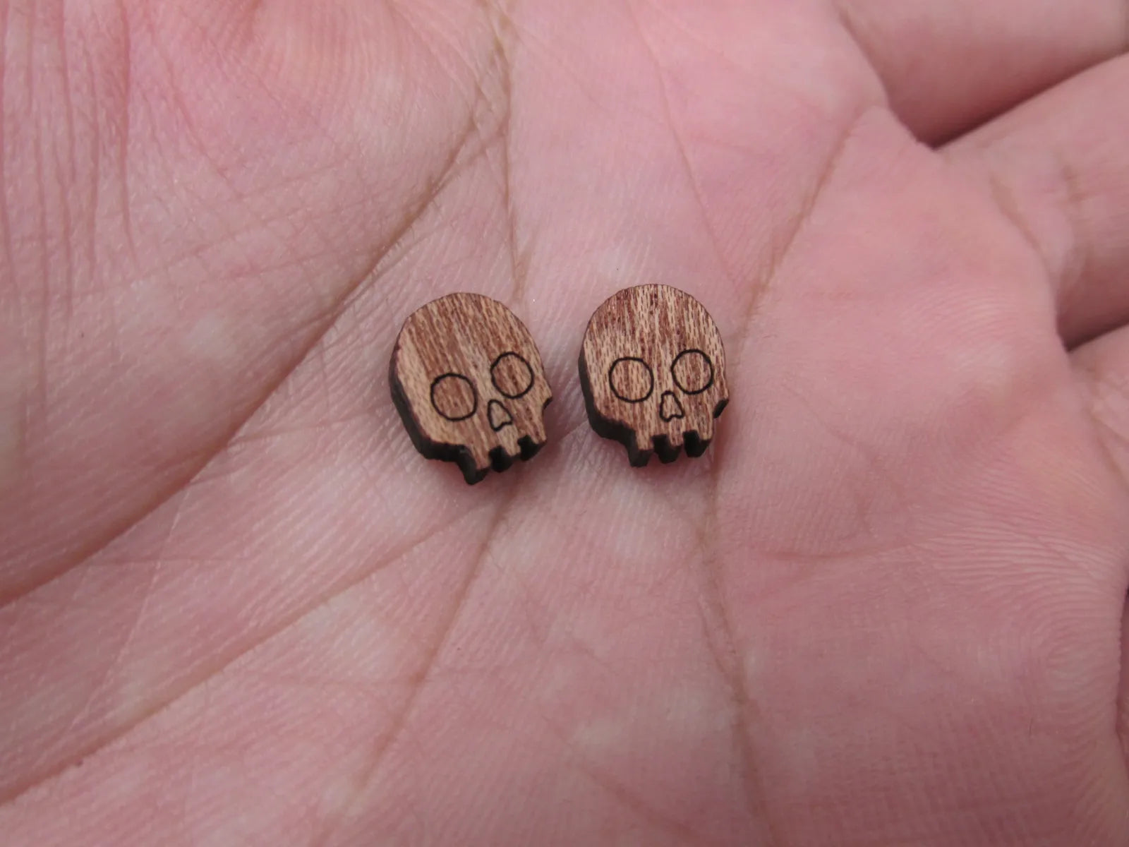 5 Pair Unfinished Blank Wood Cabochon Holidays Halloween Skull Wooden Cutout Shapes For DIY Stud Earrings Supplies