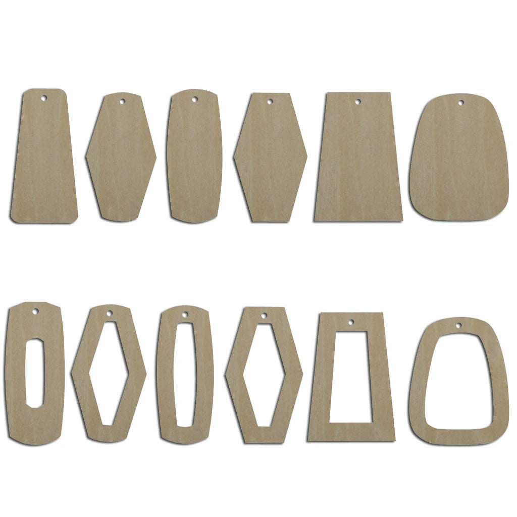 10pcs Unfinished Blank Wood Geometric Rectangle Trapezoid Cutout Shape Earring Pendant Jewelry Charm Finding
