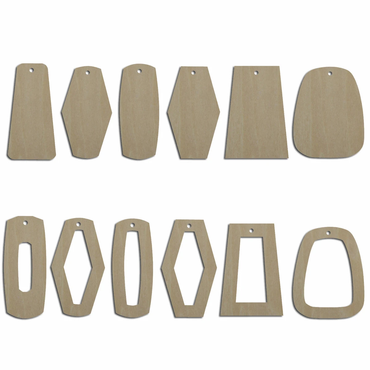 10pcs Unfinished Blank Wood Geometric Rectangle Trapezoid Cutout Shape Earring Pendant Jewelry Charm Finding